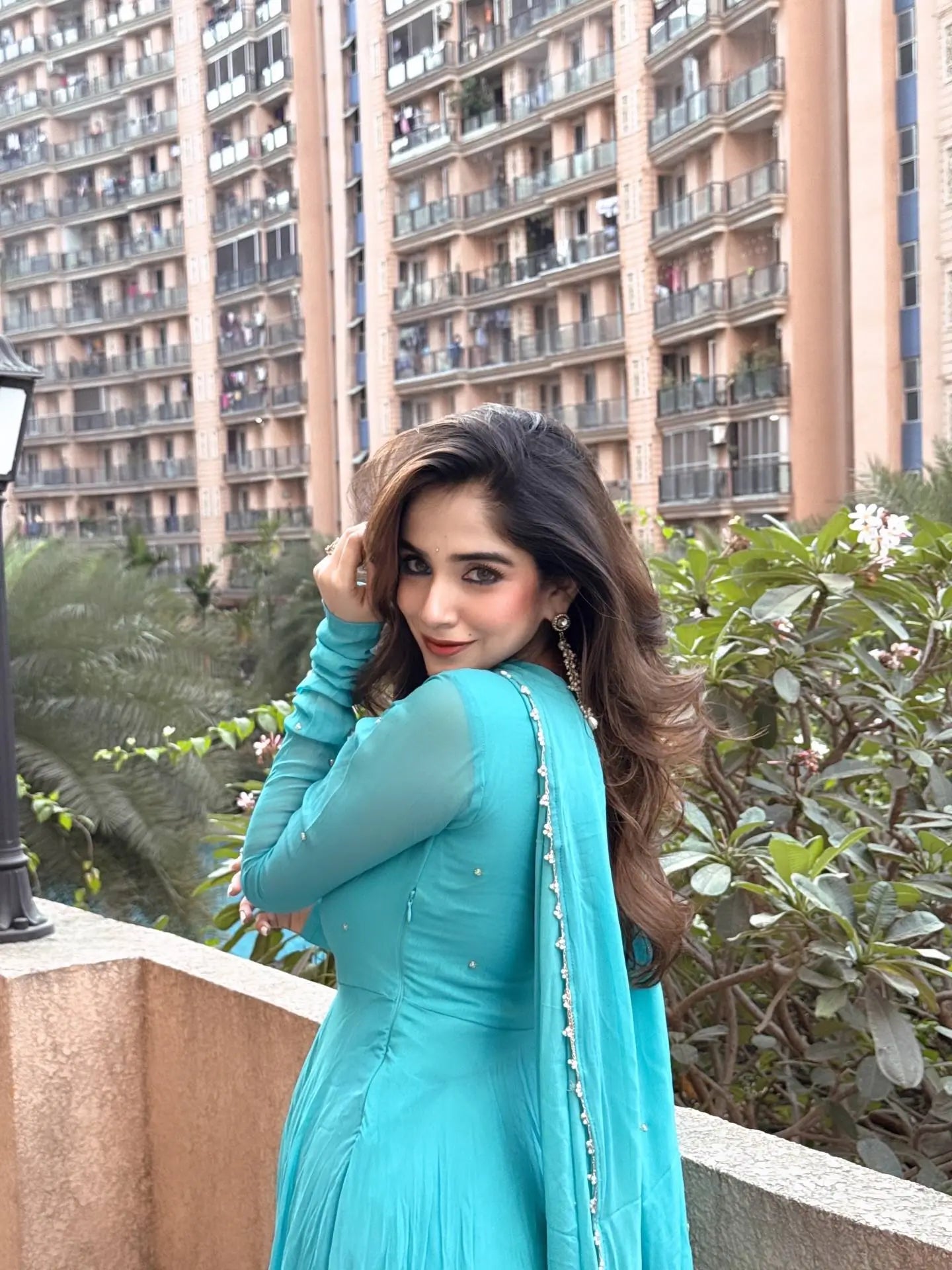 Handwork Embroidered Georgette Gown Set with Dupatta and Pant