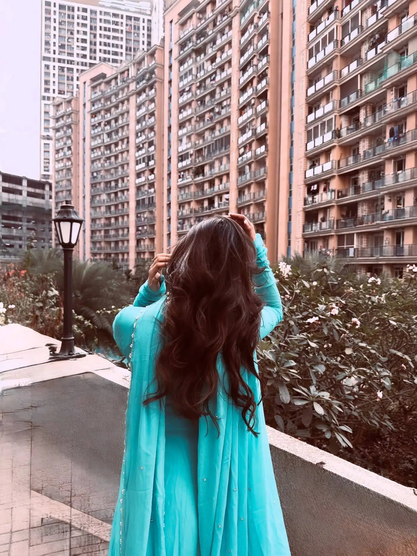 Handwork Embroidered Georgette Gown Set with Dupatta and Pant