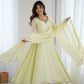 Handwork Embroidered Georgette Gown Set with Dupatta and Pant