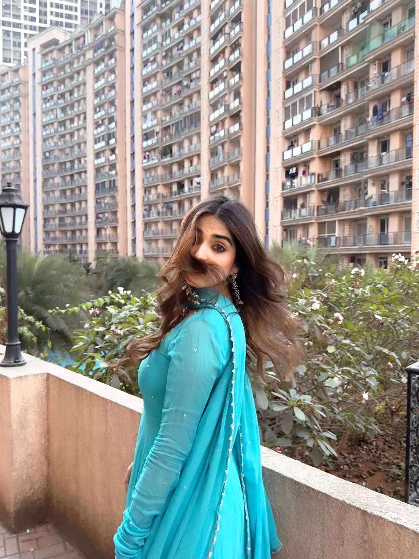 Handwork Embroidered Georgette Gown Set with Dupatta and Pant