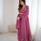 Handwork Embroidered Georgette Gown Set with Dupatta and Pant