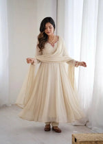 Handwork Embroidered Georgette Gown Set with Dupatta and Pant