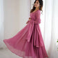 Handwork Embroidered Georgette Gown Set with Dupatta and Pant