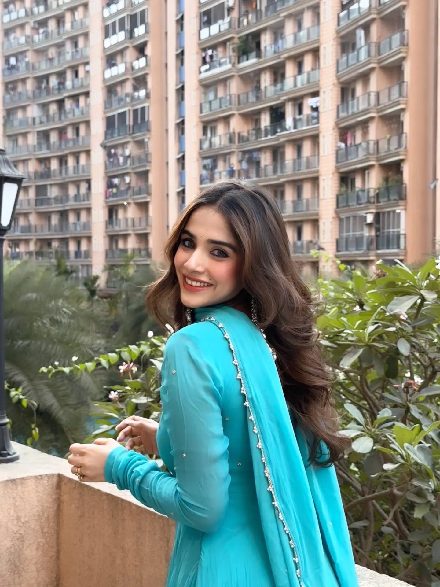 Handwork Embroidered Georgette Gown Set with Dupatta and Pant