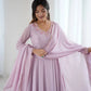 Handwork Embroidered Georgette Gown Set with Dupatta and Pant