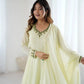 Handwork Embroidered Georgette Gown Set with Dupatta and Pant