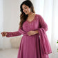 Handwork Embroidered Georgette Gown Set with Dupatta and Pant