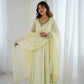 Handwork Embroidered Georgette Gown Set with Dupatta and Pant for family functions