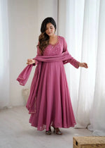 Handwork Embroidered Georgette Gown Set with Dupatta and Pant for family functions