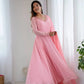 Handwork Embroidered Georgette Gown Set with Dupatta and Pant for family functions