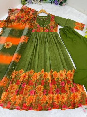 Handwork Faux Georgette Gown Set With Dupatta