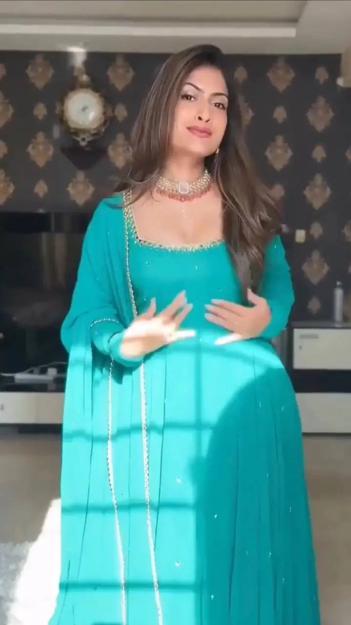 Handworked Georgette Anarkali Set