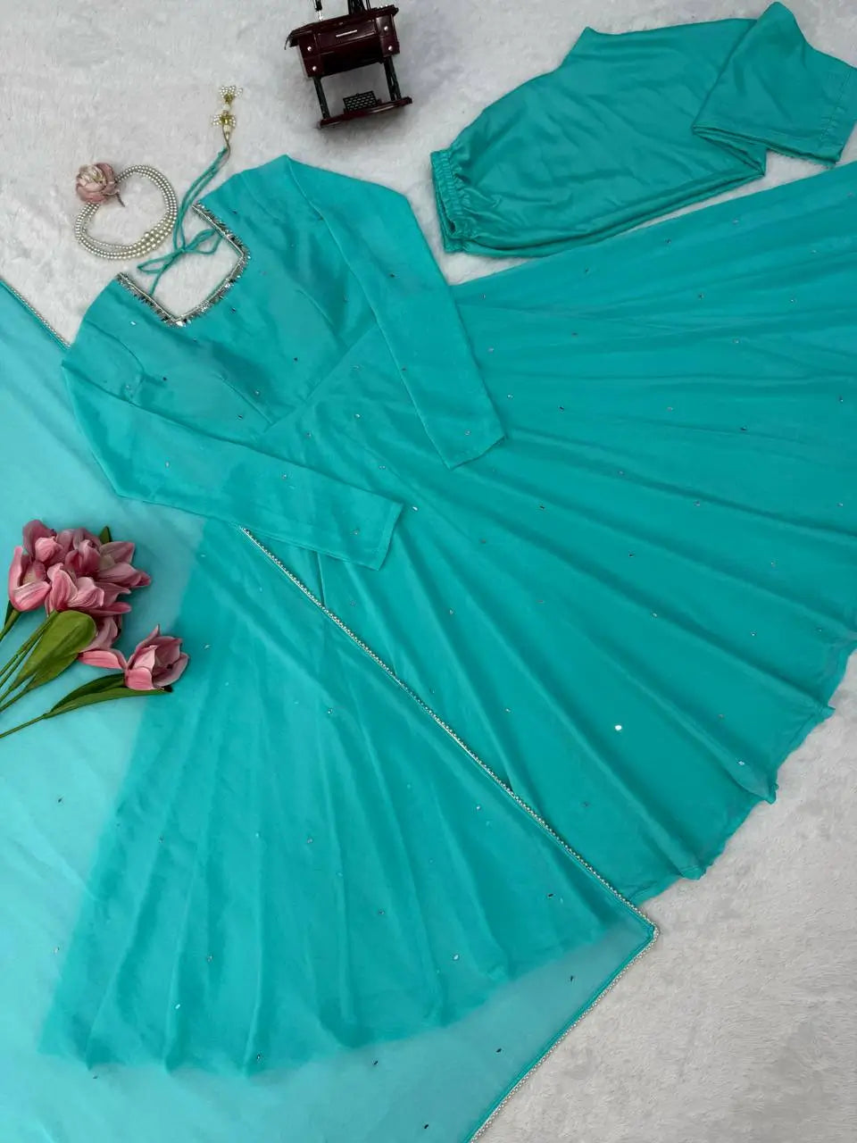 Handworked Georgette Anarkali Set