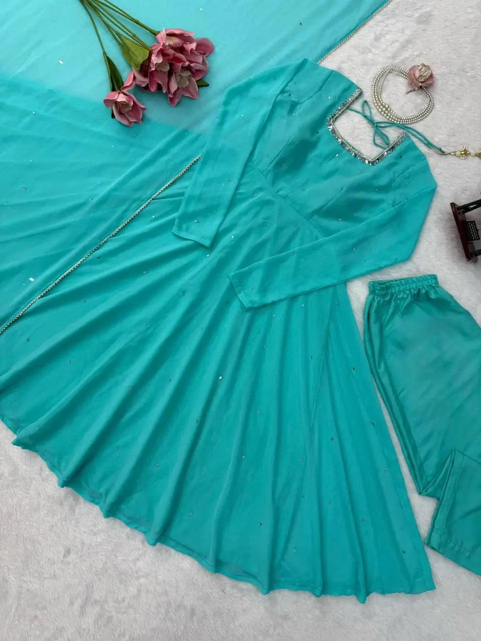 Handworked Georgette Anarkali Set