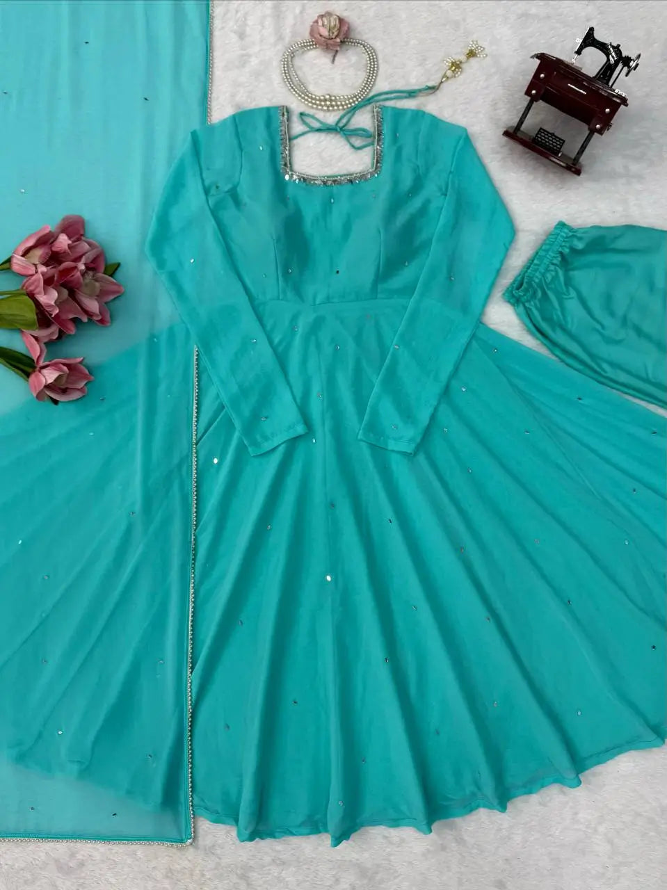 Handworked Georgette Anarkali Set