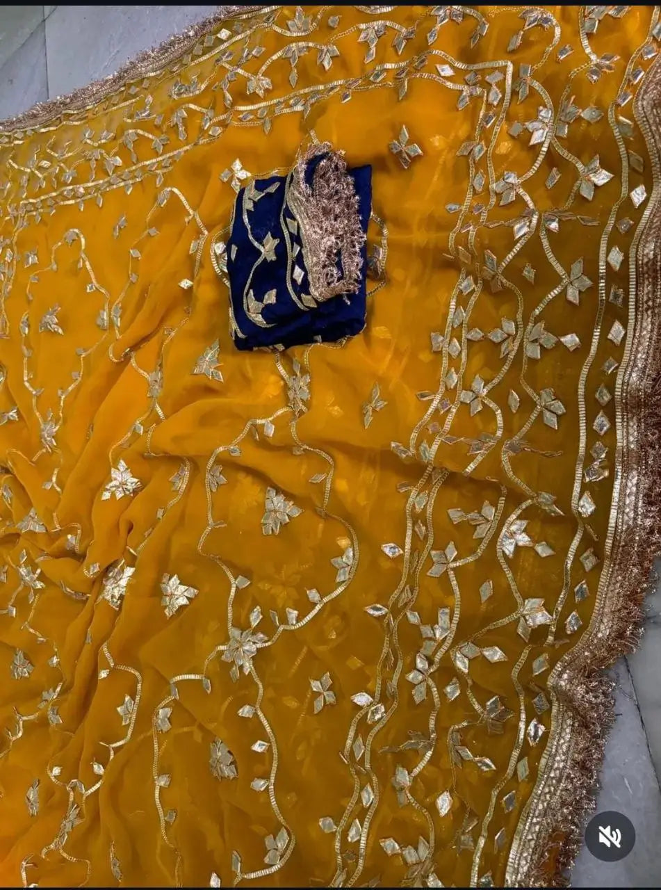 Handworked Gota Patti Georgette Saree with Sequence Lace Border