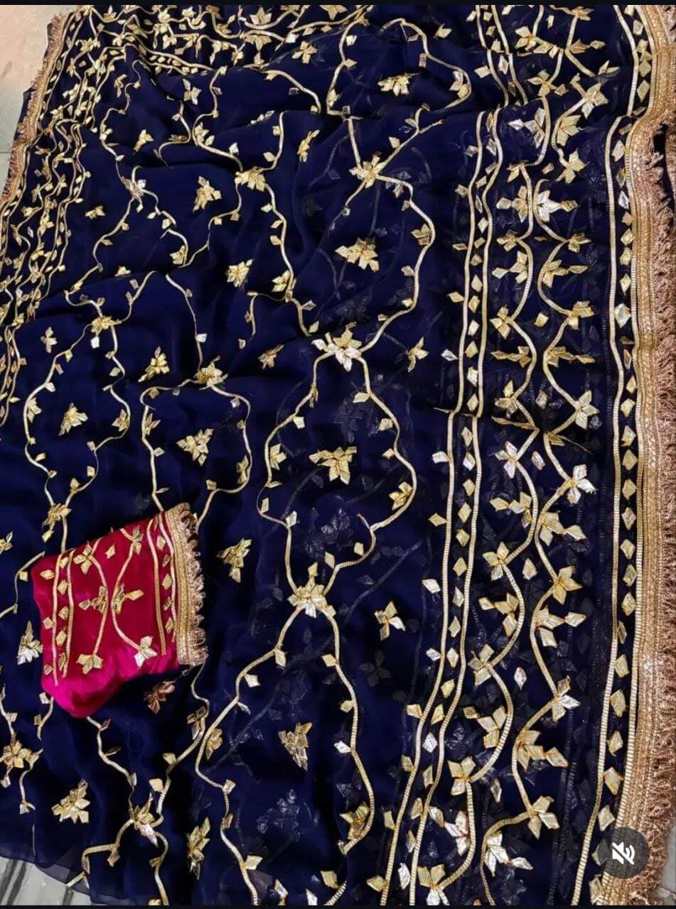 Handworked Gota Patti Georgette Saree with Sequence Lace Border