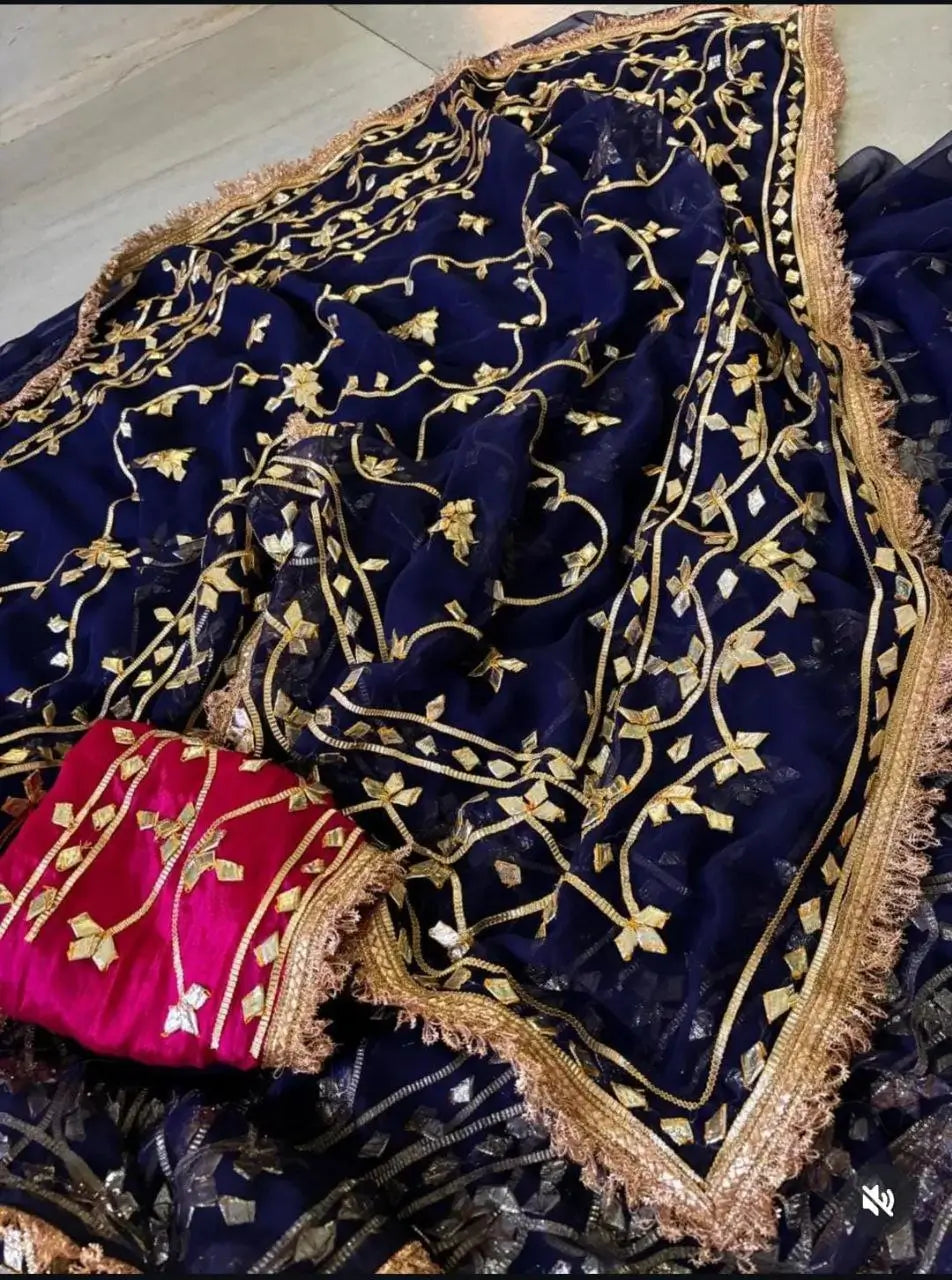 Handworked Gota Patti Georgette Saree with Sequence Lace Border