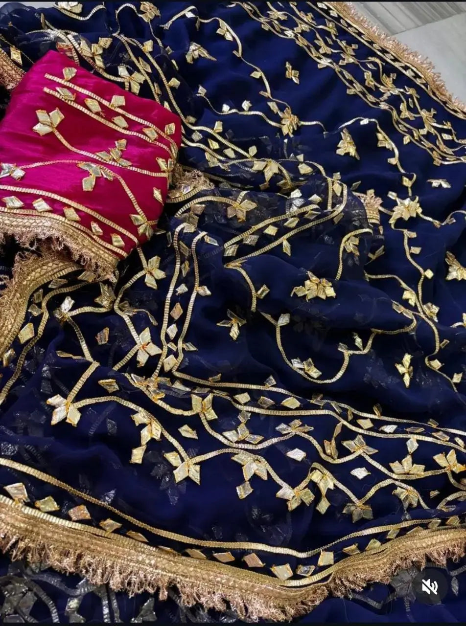 Handworked Gota Patti Georgette Saree with Sequence Lace Border
