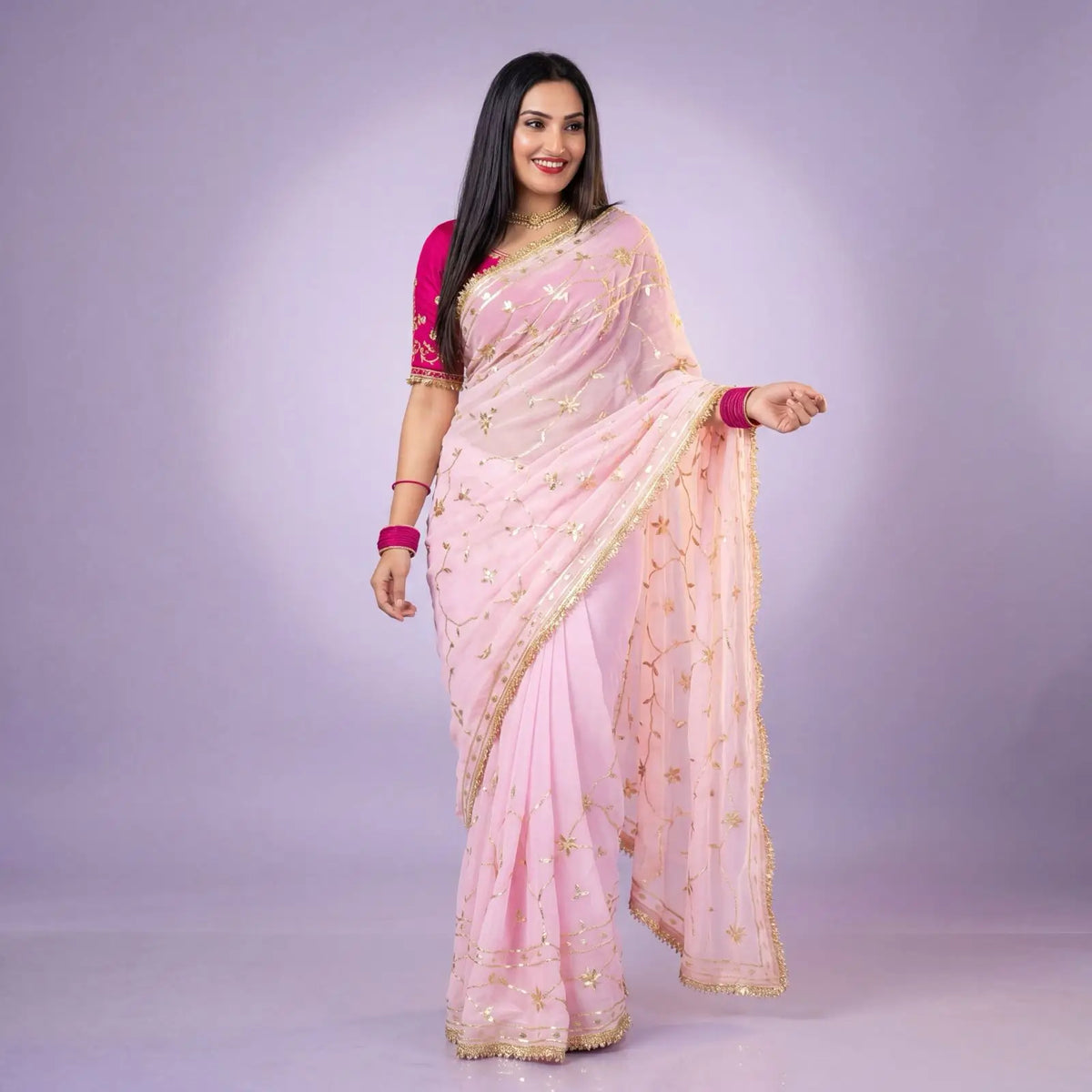 Handworked Gota Patti Georgette Saree with Sequence Lace Border