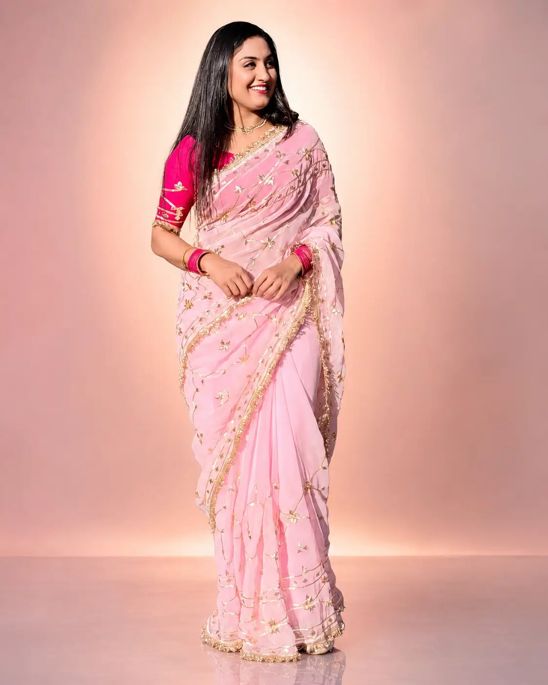 Handworked Gota Patti Georgette Saree with Sequence Lace Border