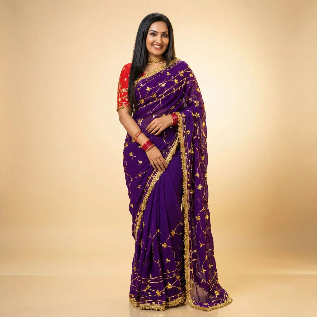 Handworked Gota Patti Georgette Saree with Sequence Lace Border