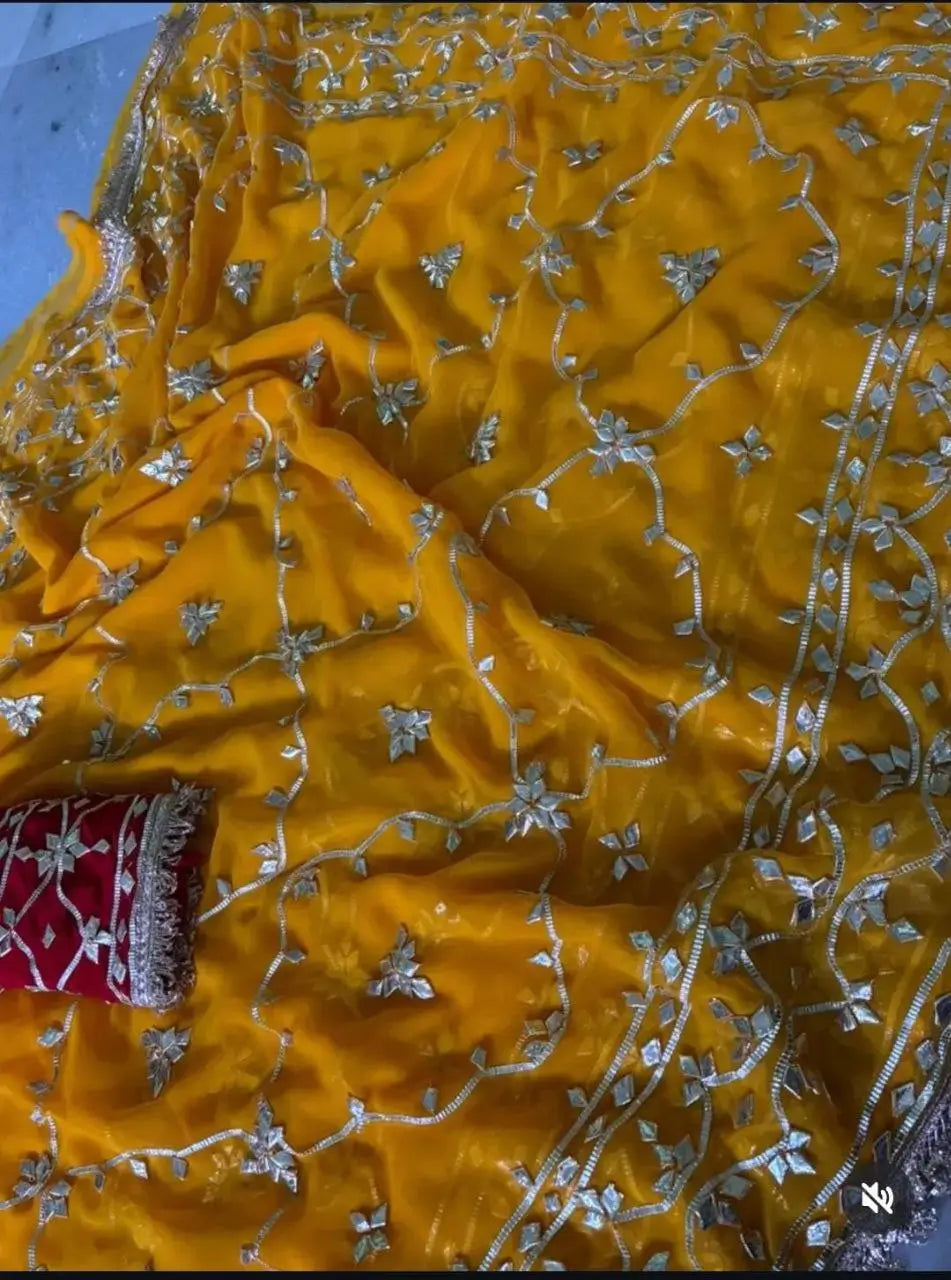 Handworked Gota Patti Georgette Saree with Sequence Lace Border