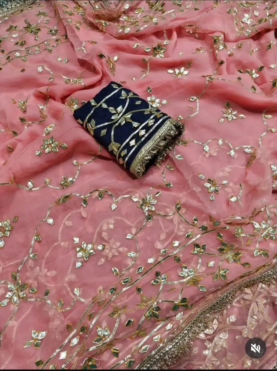 Handworked Gota Patti Georgette Saree with Sequence Lace Border