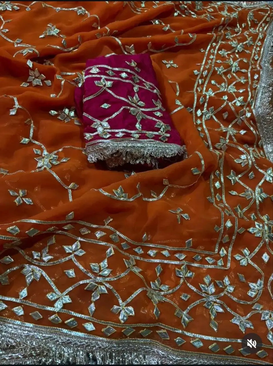 Handworked Gota Patti Georgette Saree with Sequence Lace Border
