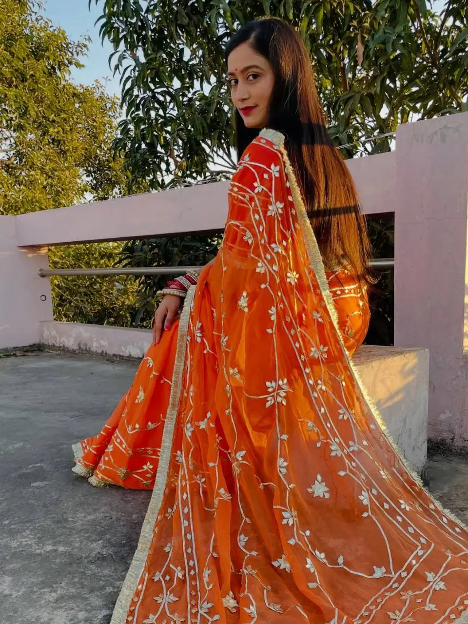 Handworked Gota Patti Georgette Saree with Sequence Lace Border