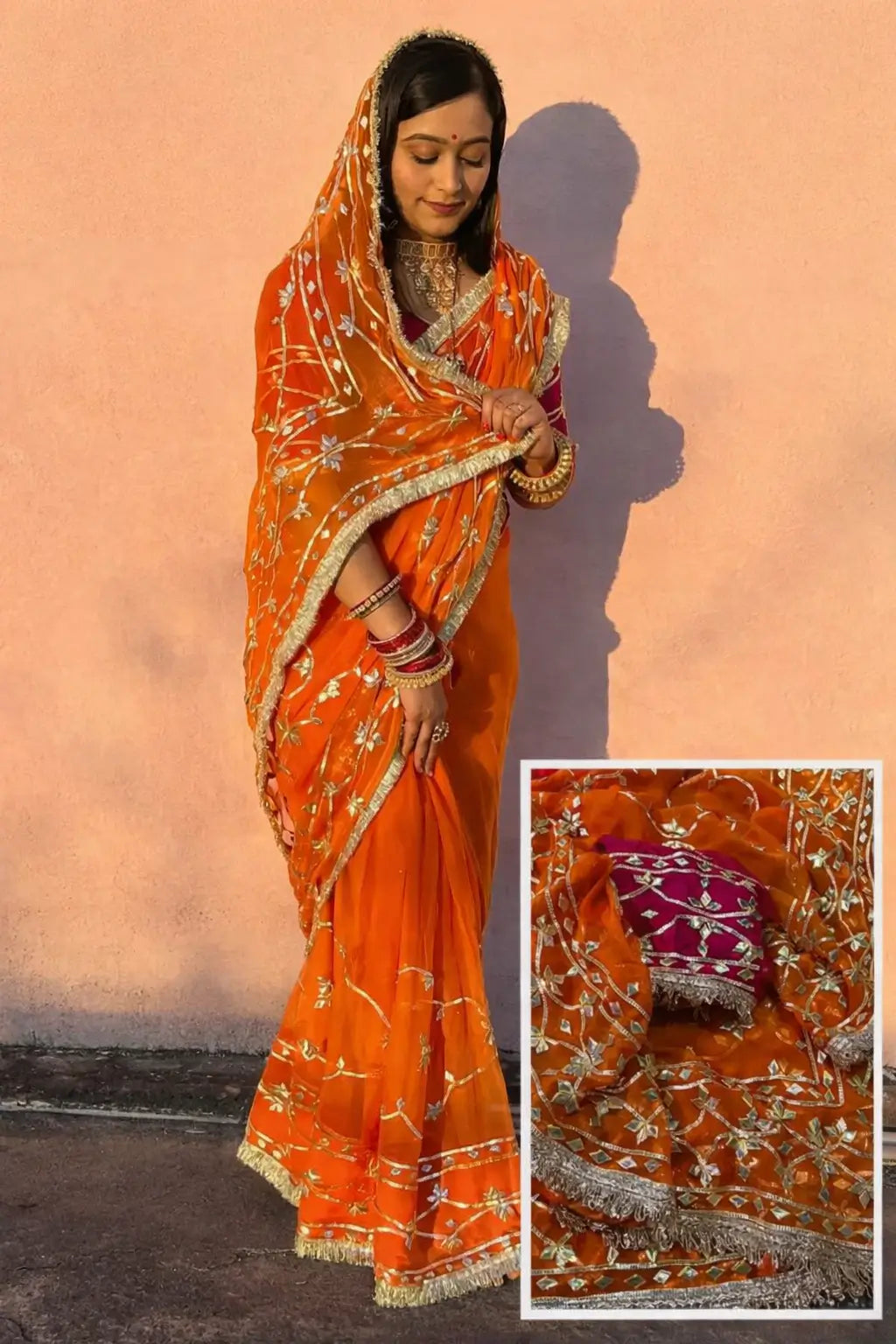 Handworked Gota Patti Georgette Saree with Sequence Lace Border