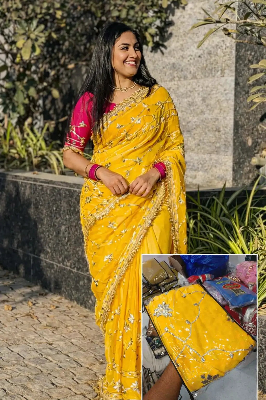 Handworked Gota Patti Georgette Saree with Sequence Lace Border