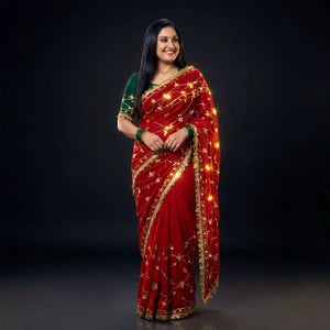 Handworked Gota Patti Georgette Saree with Sequence Lace Border