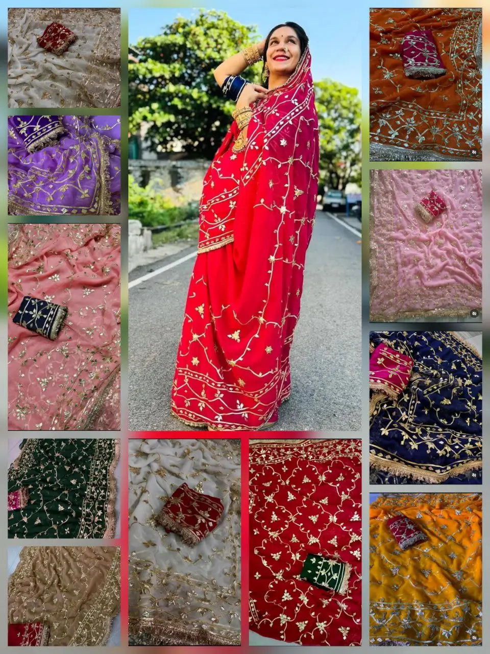 Handworked Gota Patti Georgette Saree with Sequence Lace Border