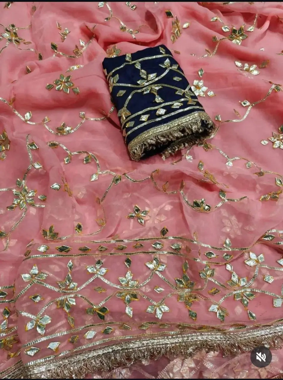 Handworked Gota Patti Georgette Saree with Sequence Lace Border