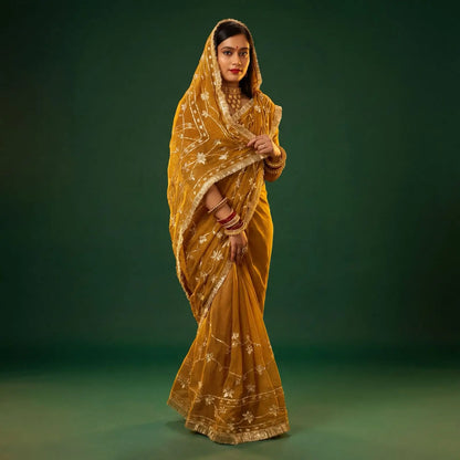 Handworked Gota Patti Georgette Saree with Sequence Lace Border
