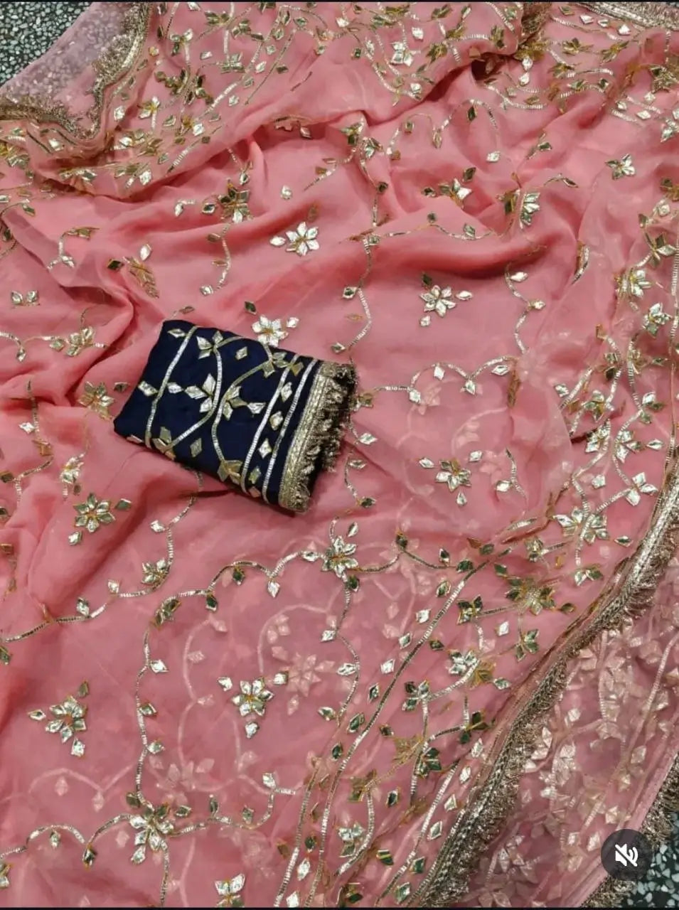 Handworked Gota Patti Georgette Saree with Sequence Lace Border