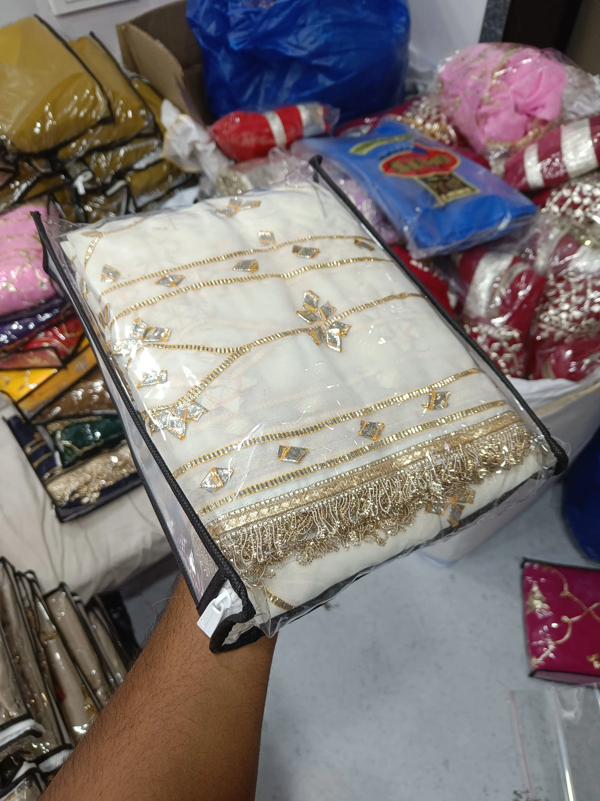 Handworked Gota Patti Georgette Saree with Sequence Lace Border