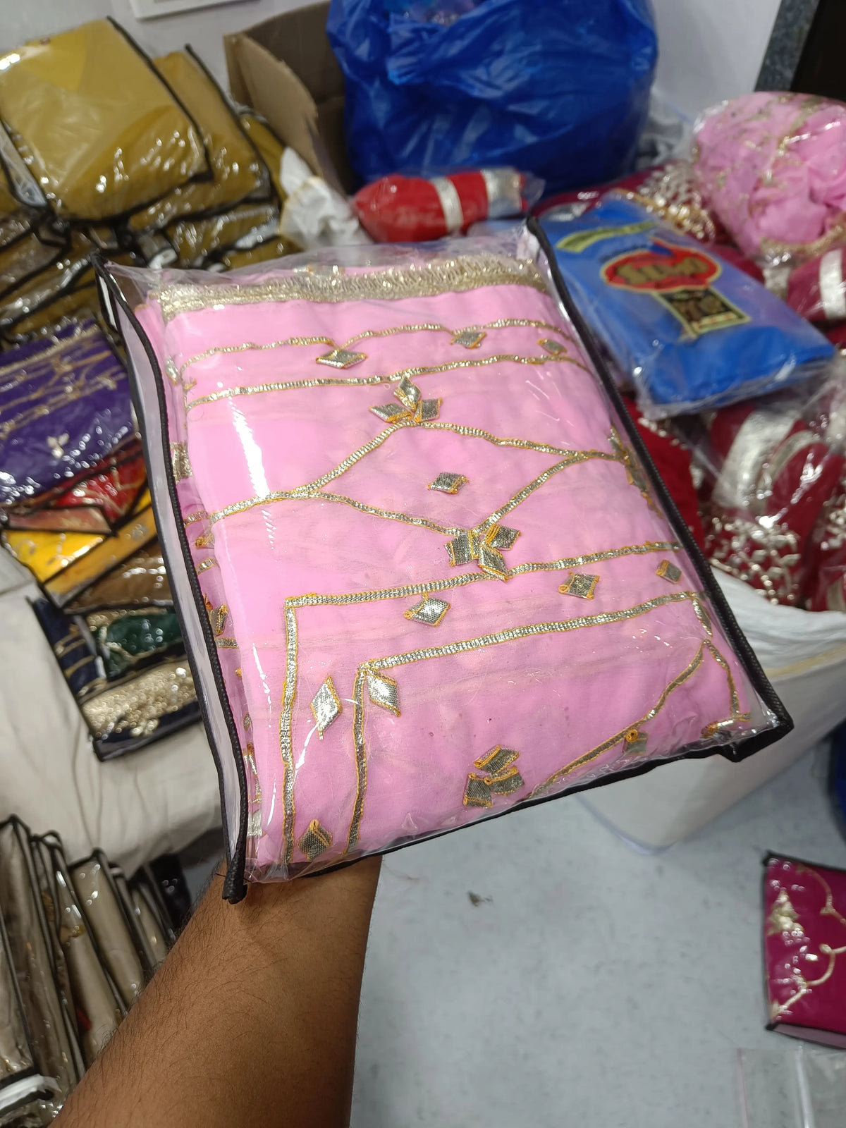 Handworked Gota Patti Georgette Saree with Sequence Lace Border