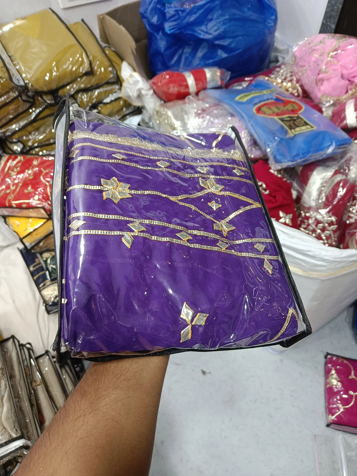 Handworked Gota Patti Georgette Saree with Sequence Lace Border