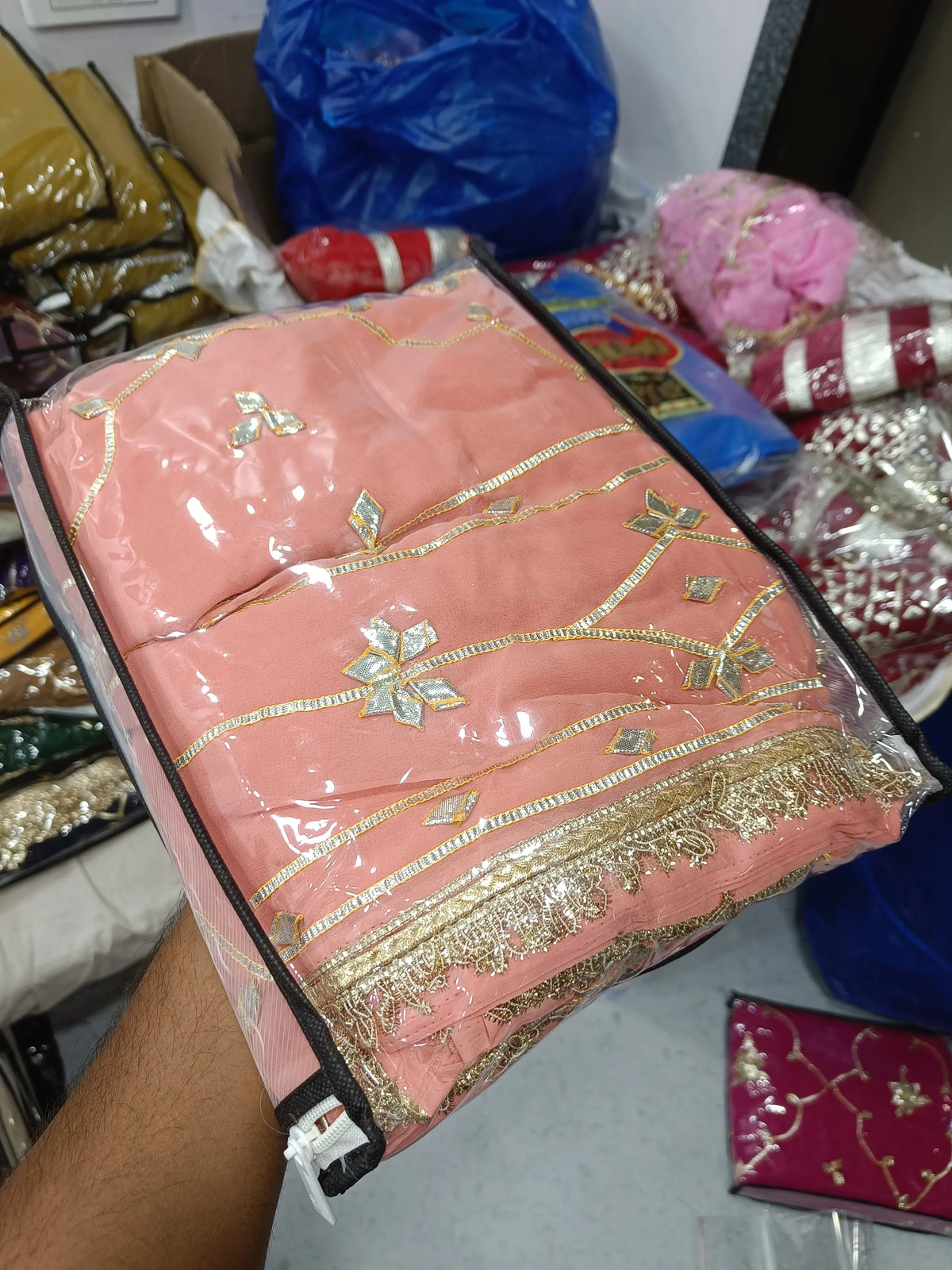 Handworked Gota Patti Georgette Saree with Sequence Lace Border