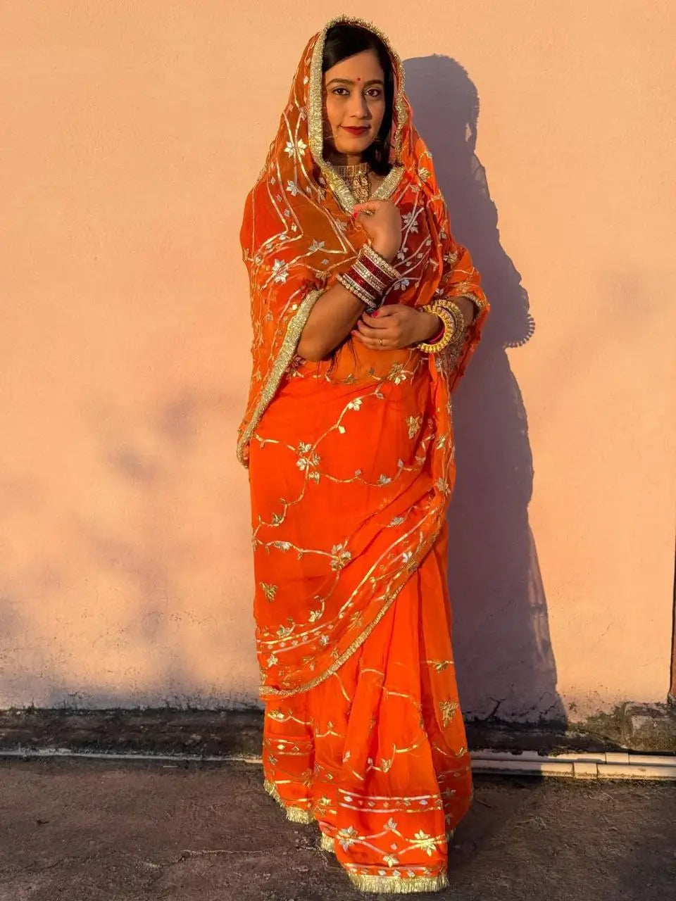 Handworked Gota Patti Georgette Saree with Sequence Lace Border
