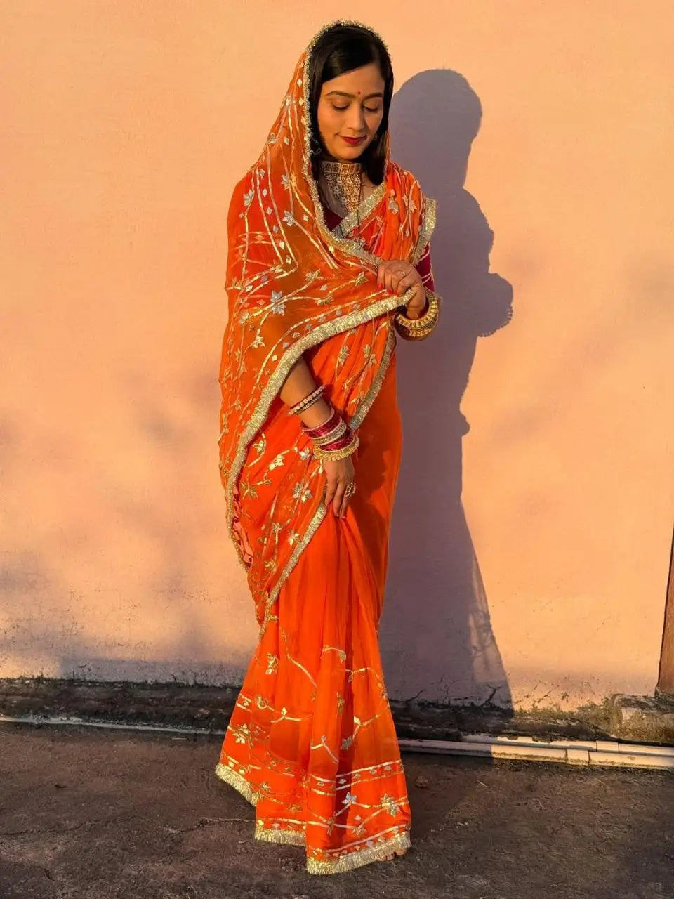 Handworked Gota Patti Georgette Saree with Sequence Lace Border