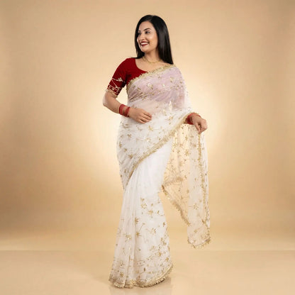 Handworked Gota Patti Georgette Saree with Sequence Lace Border