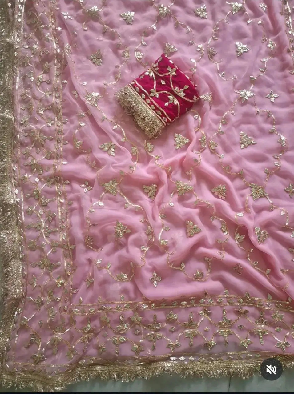 Handworked Gota Patti Georgette Saree with Sequence Lace Border