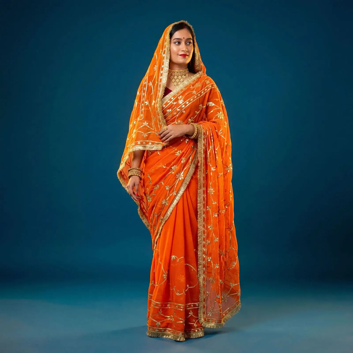 Handworked Gota Patti Georgette Saree with Sequence Lace Border