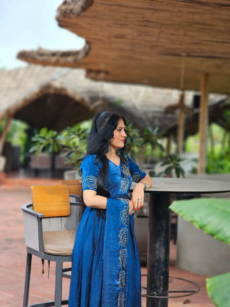 Handworked Space Silk Anarkali Set with Dupatta