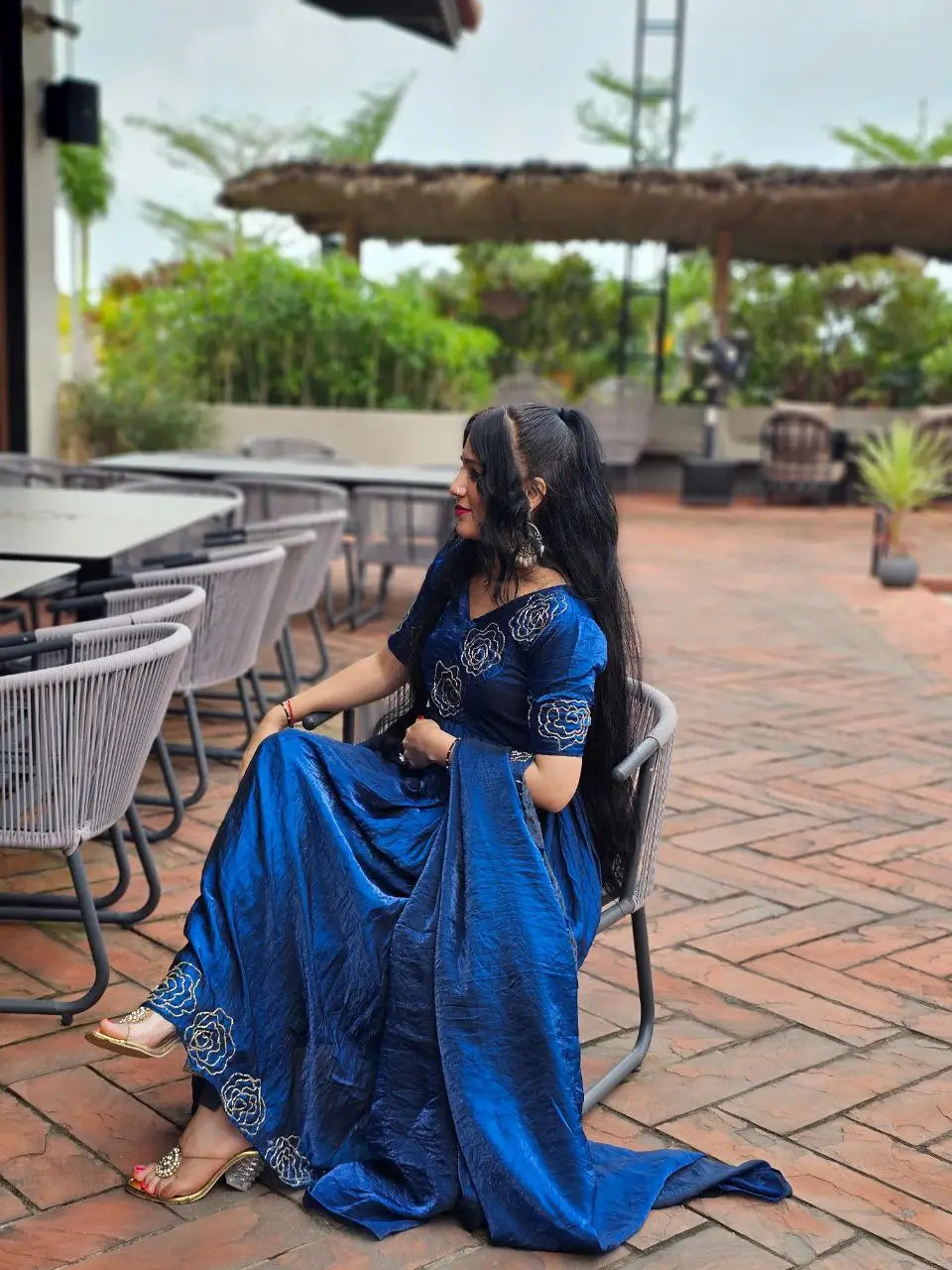 Handworked Space Silk Anarkali Set with Dupatta