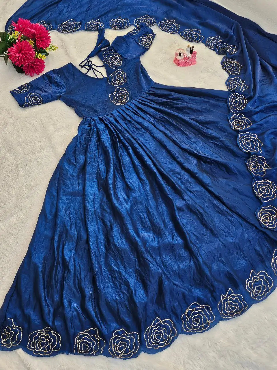 Handworked Space Silk Anarkali Set with Dupatta
