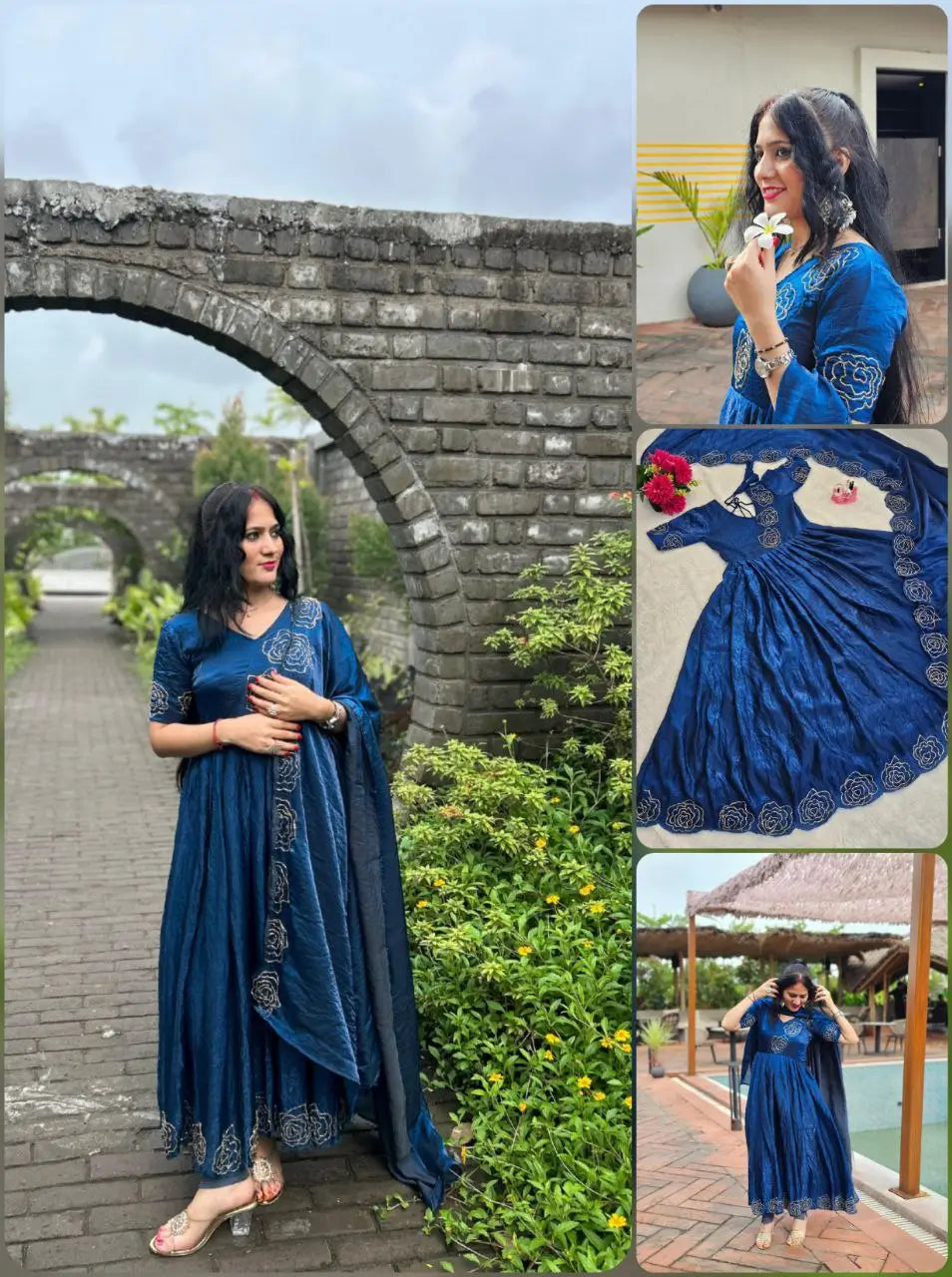 Handworked Space Silk Anarkali Set with Dupatta